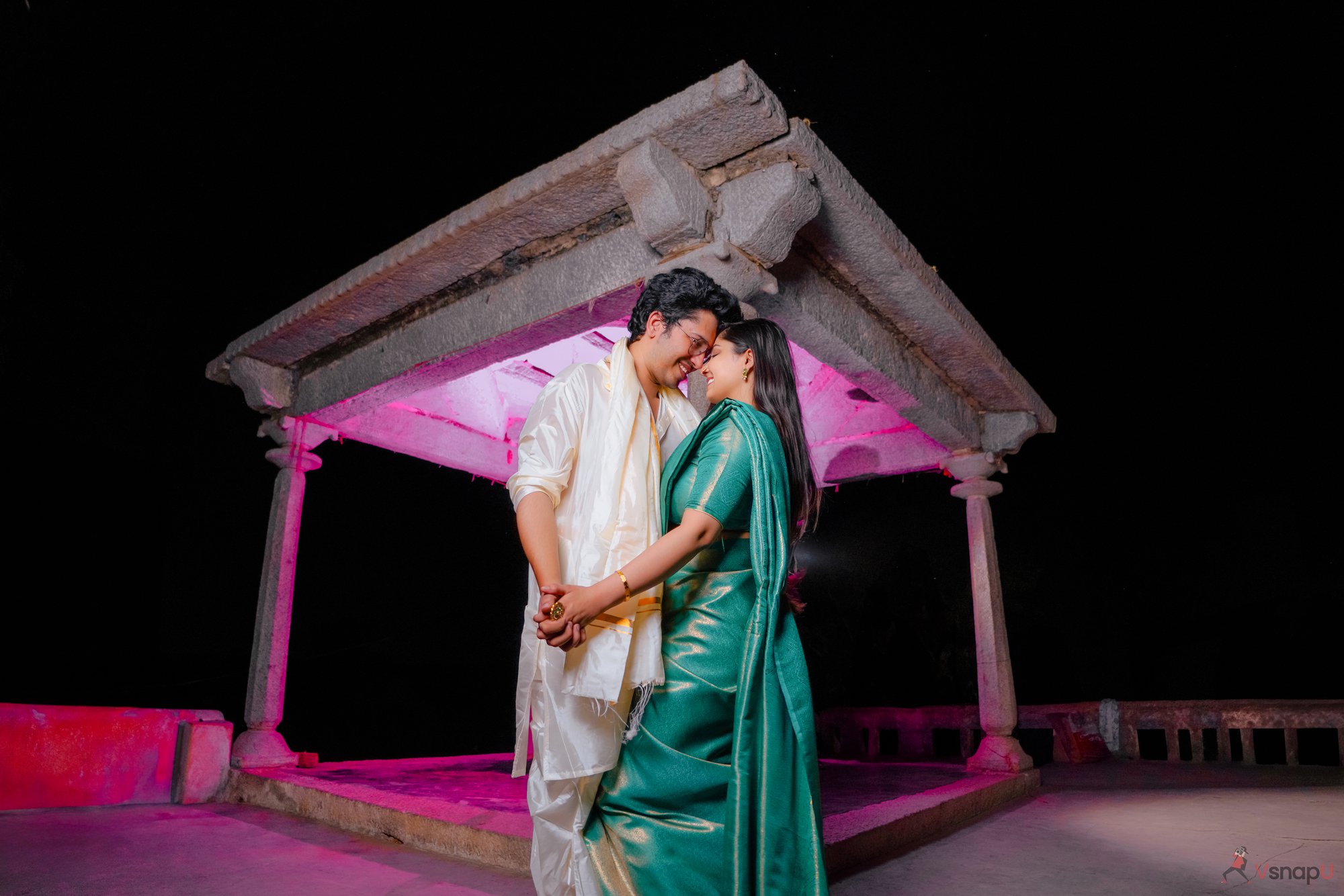 Ethnic romance captured with smiling groom and loving bride in Aligarh
